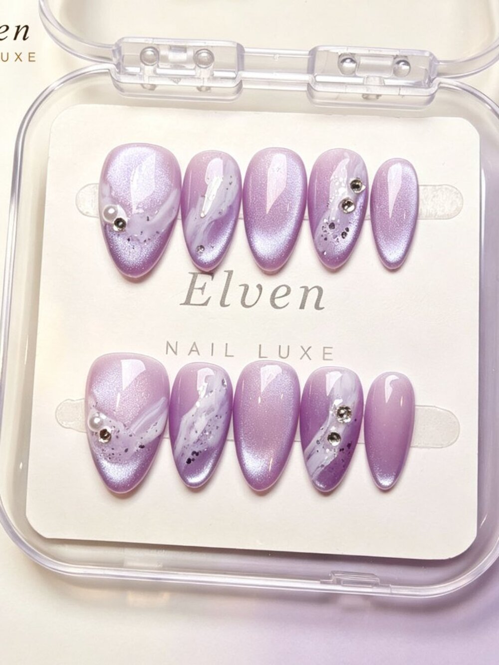 Purple and White Shading With Glitter Handmade Press On Nails Short Almond